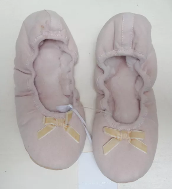 The White Company Pale Pink Bow Elasticated Ballet Slippers Size UK 4.5 - 5