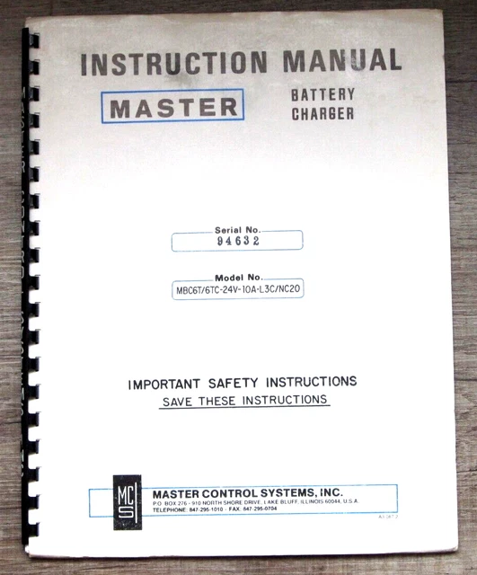 MASTER BATTERY CHARGER Instruction Manual MBC6T/6TC24V10AL3C/NC20 9