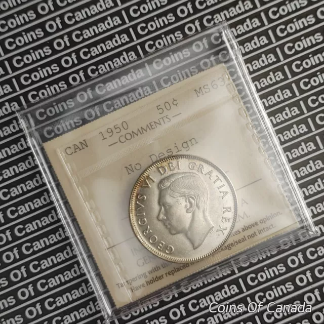 1950 Canada Silver 50 Cents Coin - ICCS MS 63 No Design - Rare! #coinsofcanada