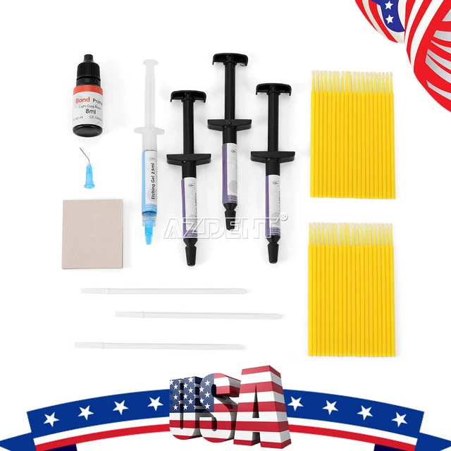 USPS Dental Light Cure Resin Adhesive Syringes Orthodontic Bonding Bracket Kit