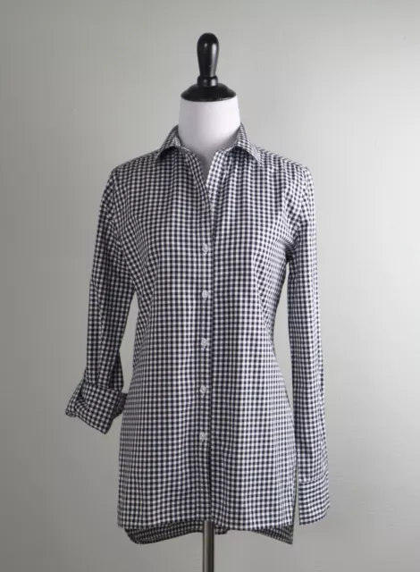 TYLER BOE $179 Black White Gingham Check Cotton Button Up Shirt Top Size XS