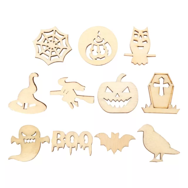 50 Pcs Halloween Doodle Wood Chips Child Wooden Tags Ornaments