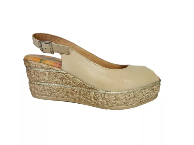 RAQUEL PEREZ 12986 Sandales Femmes Compensé Moyenne Véritable Cuir Beige
