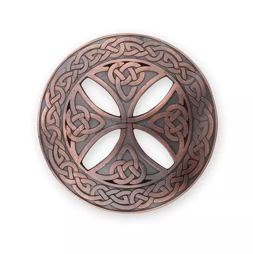 Celtic Cross & Knotwork Border Chocolate Bronze Pewter Traditional Plaid Brooch