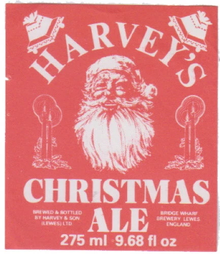 Harveys Brewery Lewes Christmas Ale Beer Bottle Label 275ml 9.68 fl oz