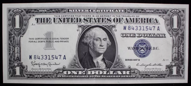 1957 Series B SILVER CERTIFICATE $1 DOLLAR Blue Seal W84331547A