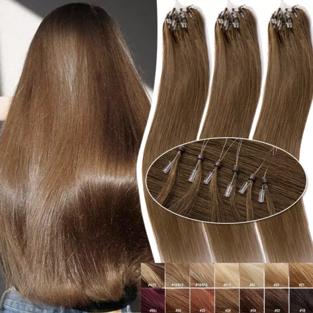 Extensiones de cabello humano Micro Ring Loop 100 % Remy micro cuentas rectas largas EE. UU.