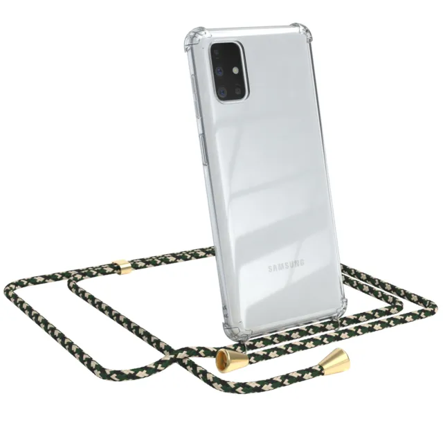 Pour Samsung Galaxy M51 Portable Accrocher Corde Sac Chaîne Vert Camouflage