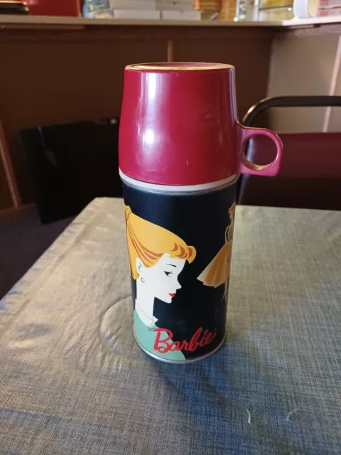 Vintage 1962 Retro Ponytail Barbie Metal Thermos Bottle with Red Cup