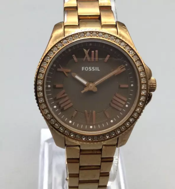 Fossil Cecile Watch Women Rose Gold Tone RAM4615 Pave 100M New Battery 6.5"