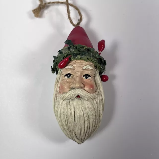 Old World Santa Claus Head W/ Wreath Hat Christmas Tree Ornament 4”