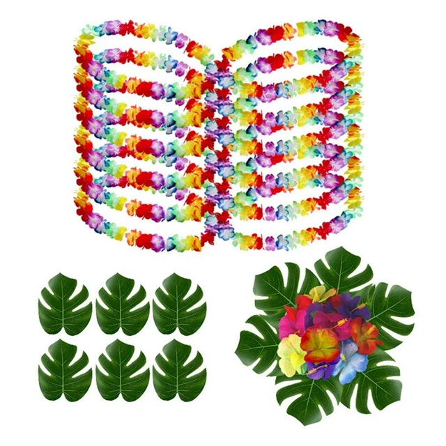 48 Pezzi Ghirlande Hawaiane Leis Collane Foglie di Palma Artificiali per Co B1U4