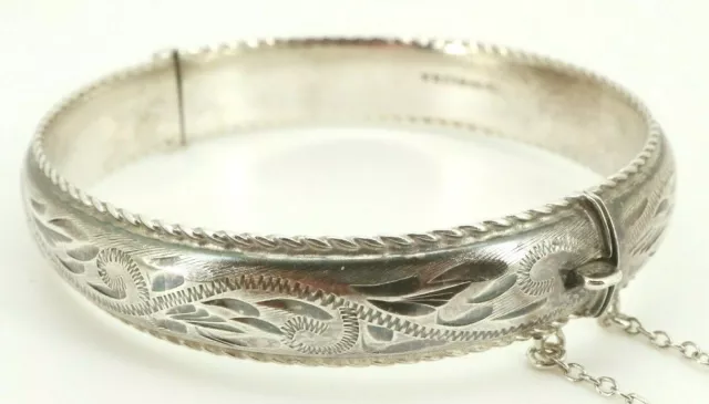 Victorian Style Quality Sterling Silver Hand Engraved Bangle Bracelet. NICE1