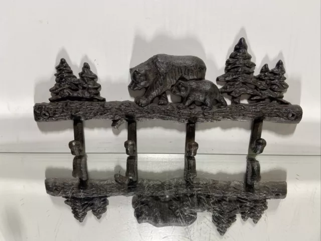 Cast Iron Bear Wall Key Rack Holder 4 Hooks Coat Hook Home Decor
