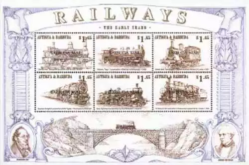 Timbres Trains Locomotives à vapeur Barbuda 1947G/M ** (1999) lot 24583 -cote:15