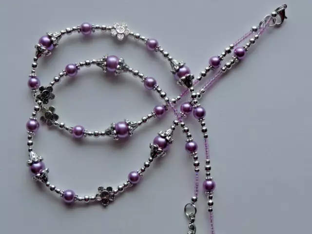 Purple Glass Iridescent Seed Beads Breakaway Beaded Lanyard Id Badge Holder
