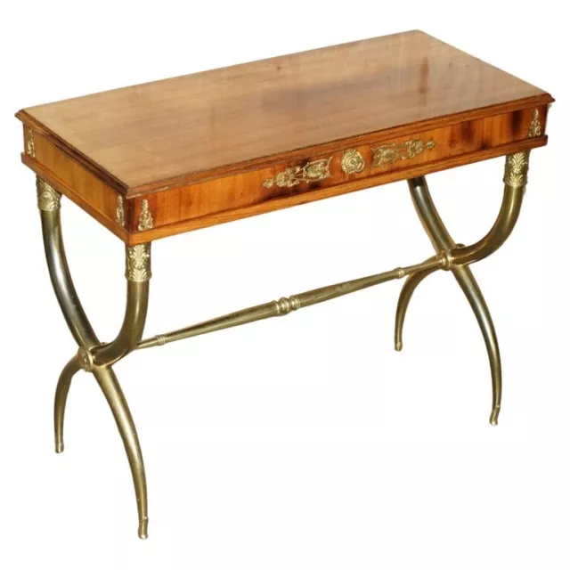 Stunning Regency Style Neoclassical Brass & Walnut Writing Table Desk Circa 1920