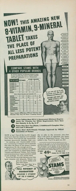 1944 Stams Multi Vitamin Mineral Tablets Potency Guaranteed Vintage Print Ad L19