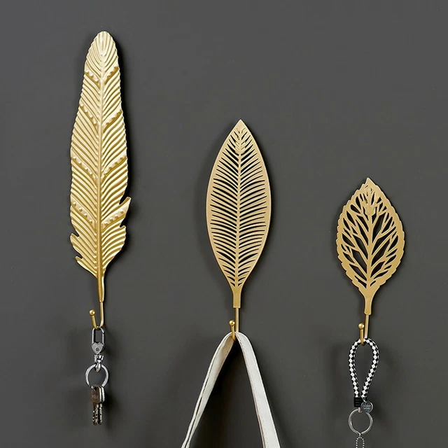 2pc Gold Leaf Hook Coat Hat Key Hook Wall Hanging Kitchen Home Towel Hooks Decor 3