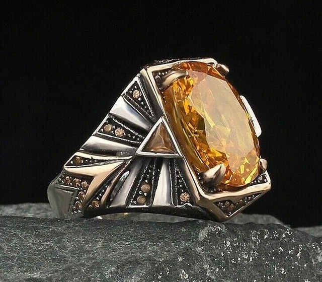 Bague pour homme en citrine faite à la main en argent sterling 925 avec...
