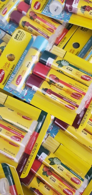 Carmex Daily Care Balm Bulk Chap Stick SPF15 Wintergreen Cherry Straw Cake 6944