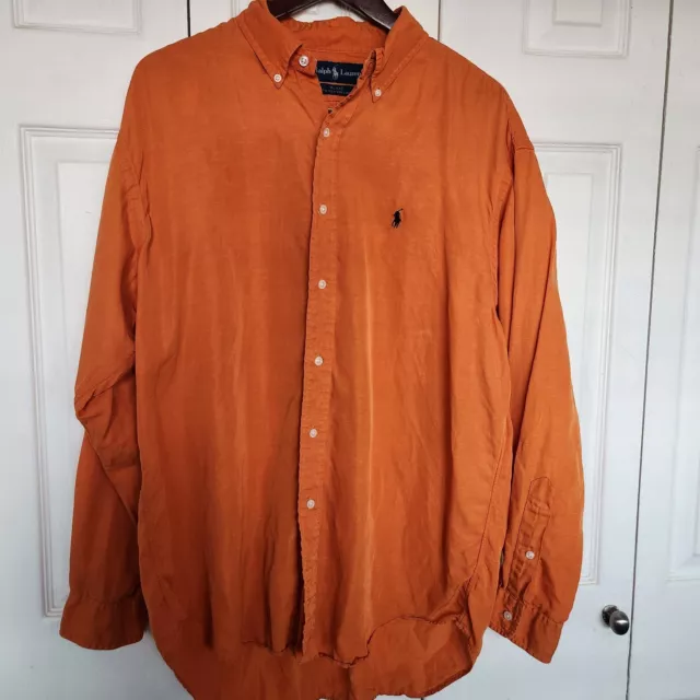 Ralph Lauren Shirt Mens Large Orange Long Sleeve Button Down Blake Silk Linen