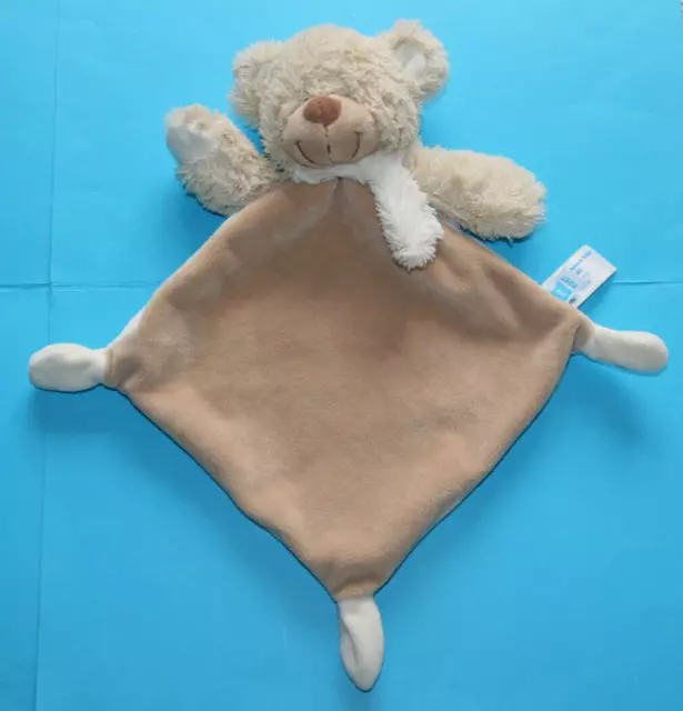 Tex Doudou Ours Ecru Beige Marron Echarpe Blanc Forme Triangle Kom9