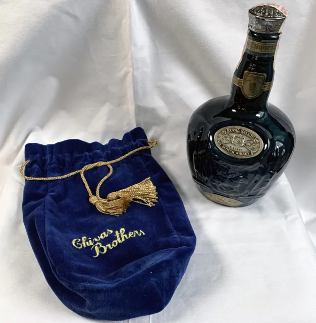 Empty Blue Royal Salute Scotch Whisky Bottle Wade Chivas Brothers Limited & Bag