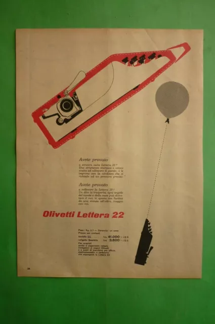 OLIVETTI LETTERA 22 macchina da scrivere x91 1 pagina Pubblicità 1956