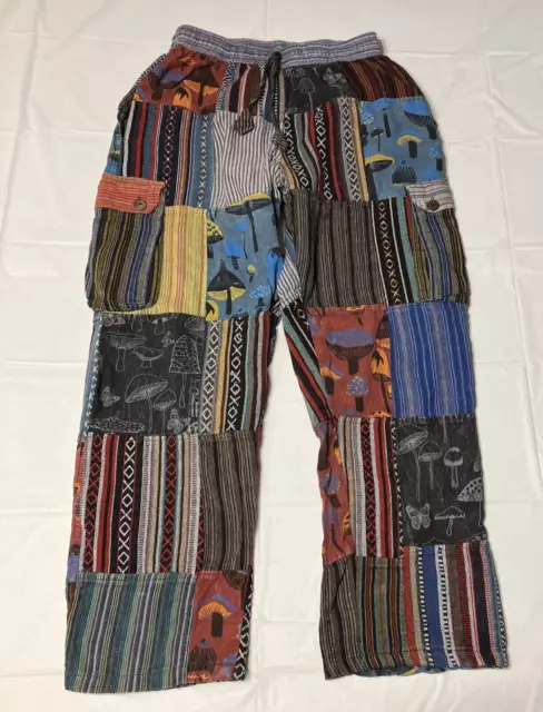 Rising International Pants Womens S Patchwork Hippie Boho 100% Cotton Pockets