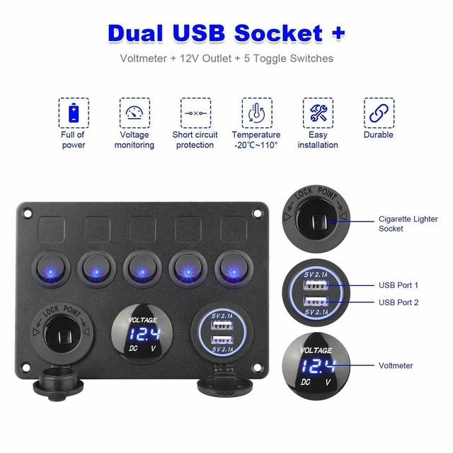 3 Gang Rocker Switch Pannello, Caricatore USB Voltmetro LED, Camion Per - Foto 10