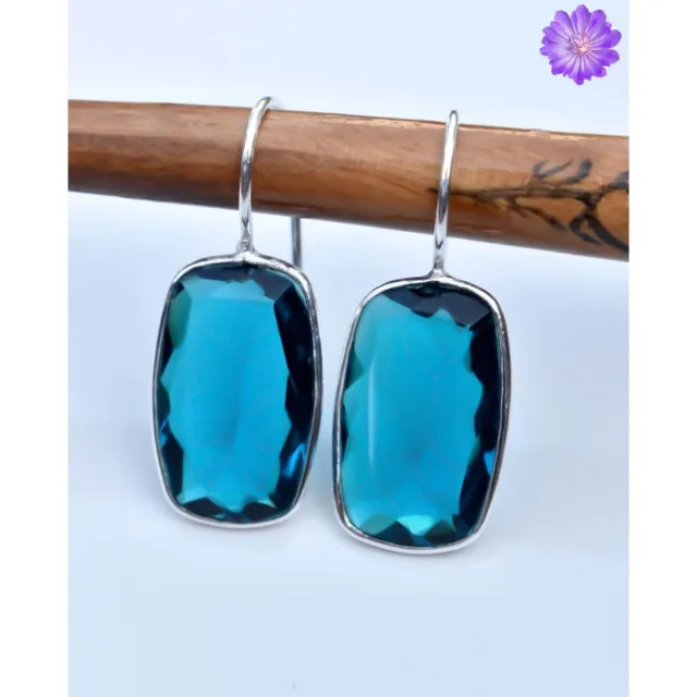 HANDMADE BLUE TOPAZ Gemstone 925 Sterling Silver Drop/Dangle Earrings ...