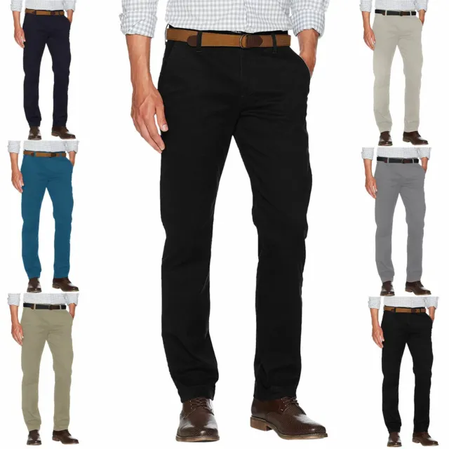 Mens Stretch Chino Twill Trousers Regular Fit Straight Cotton Work Pants New