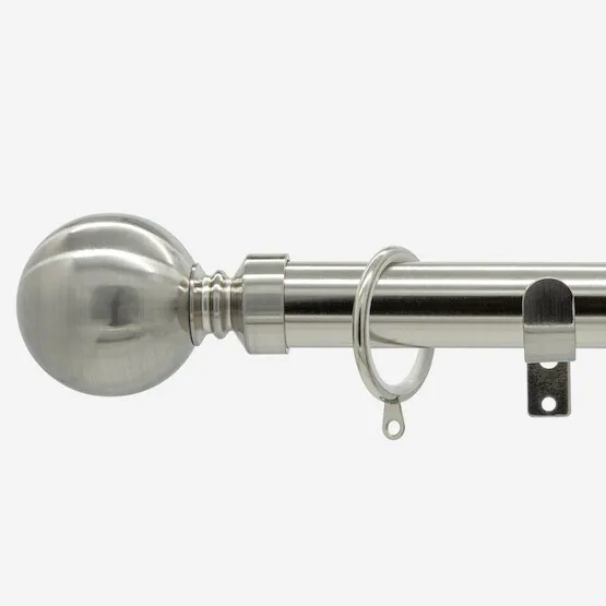 Stainless Steel Effect Curtain Pole with Ball Finials and rings. 28mm