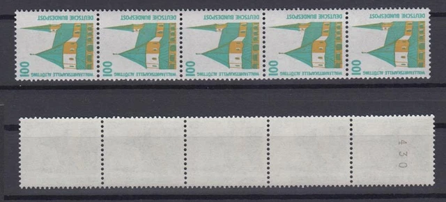 Bund 1406 A u RM 5er Streifen mit gerader Nummer SWK 100 Pf ** gelbe Gummierung