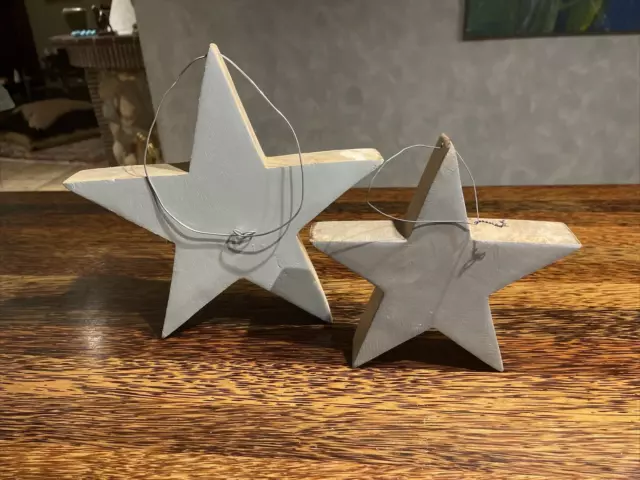 2 Holz-Sterne Ib Laursen Stern 2 Stück Holz grau lackiert Landhaus-Stil Deko