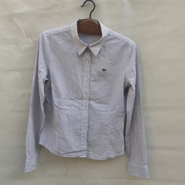 Thomas Burberry Pin Stripe Shirt Women's Large Brown White Cotton Made in Spain