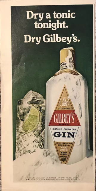 1974 Gilbeys Distilled London Dry Gin VTG 1970s 70s PRINT AD Dry A Tonic Tonight