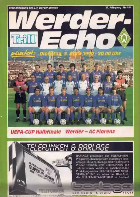 Fussball-Programmheft   89/90    EC   Werder Bremen - AC Florenz