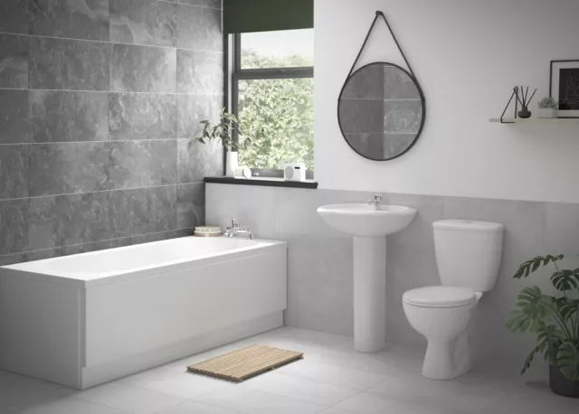 Modern Bathroom Suite Toilet Pedestal Basin 1700mm Bath with Front Panel Taps