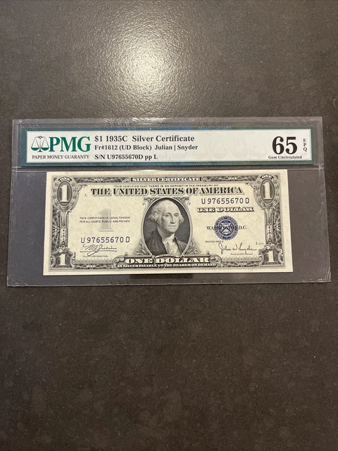 1935C Fr.1612 SILVER CERTIFICATE $1 PMG  65 EPQ UD  Block