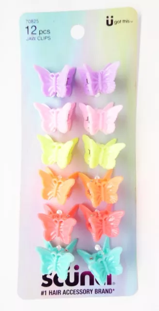 Scunci Hair Accessory Butterfly Bright Neon Color Mini Jaw Clips - 12pcs - 70825