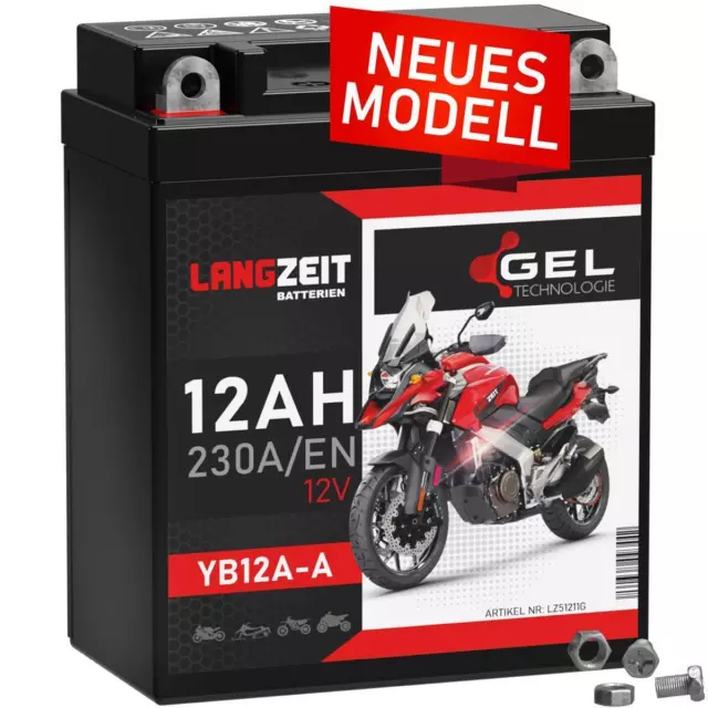 LANGZEIT GEL Motorradbatterie YB12A-A 12Ah 12V 51211 YB12A-B CB12A-A EB12A-A