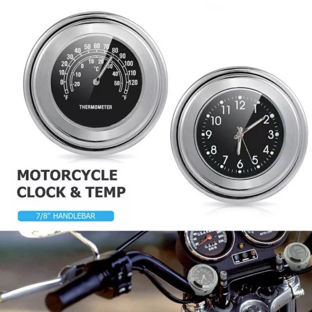 Set Universal Motorraduhr Uhr Uhren Motorräder Lenkeruhr Thermometer Temp 7/8"