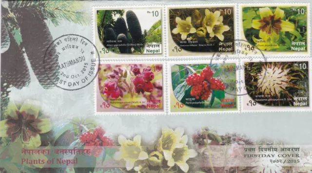 2015 Nepal Fdc Plants Of Nepal With Leaflet Flora