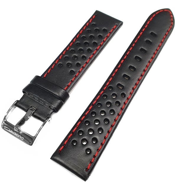 Dugena Cinturino di Ricambio Cinturino IN Pelle Nera Ampiezza 20mm Stile Racing