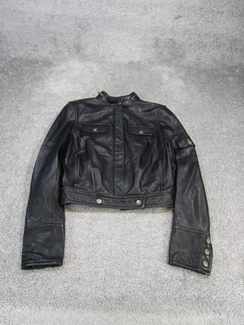 Magaschoni Jacket Womens Small Black Leather Full Zip Moto