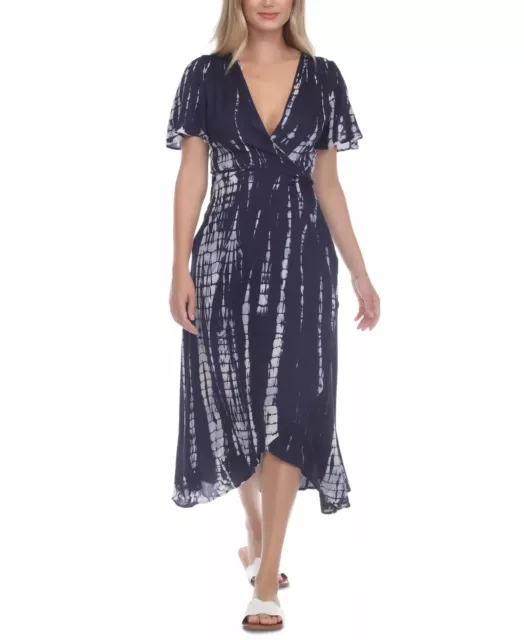 Raviya NAVY TIDE DYE Print Swim Cover-up Wrap Dress, US X-Large