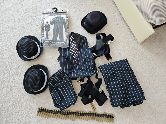 Costume da gangster adulto anni '20 vintage mafia boss da uomo abito elegante outfit M