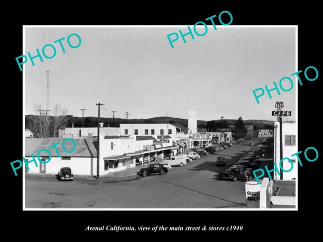 OLD LARGE HISTORIC PHOTO OF AVENAL CALIFORNIA VIEW OF THE MAIN St & STORES 1940